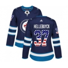 Women Adidas Winnipeg Jets #37 Connor Hellebuyck Authentic Navy Blue USA Flag Fashion NHL Jersey