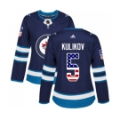 Women Adidas Winnipeg Jets #5 Dmitry Kulikov Authentic Navy Blue USA Flag Fashion NHL Jersey