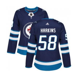Women Adidas Winnipeg Jets #58 Jansen Harkins Authentic Navy Blue Home NHL Jersey