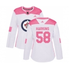 Women Adidas Winnipeg Jets #58 Jansen Harkins Authentic White Pink Fashion NHL Jersey