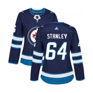 Women Adidas Winnipeg Jets #64 Logan Stanley Authentic Navy Blue Home NHL Jersey