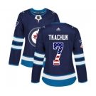Women Adidas Winnipeg Jets #7 Keith Tkachuk Authentic Navy Blue USA Flag Fashion NHL Jersey