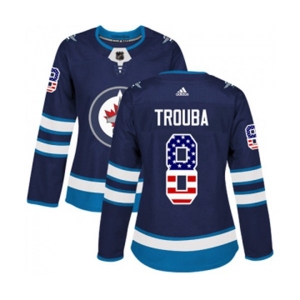 Women Adidas Winnipeg Jets #8 Jacob Trouba Authentic Navy Blue USA Flag Fashion NHL Jersey