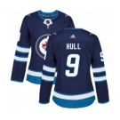 Women Adidas Winnipeg Jets #9 Bobby Hull Authentic Navy Blue Home NHL Jersey