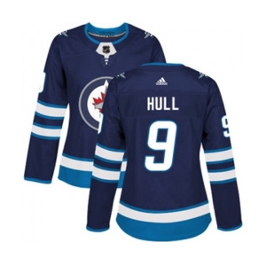 Women Adidas Winnipeg Jets #9 Bobby Hull Authentic Navy Blue Home NHL Jersey
