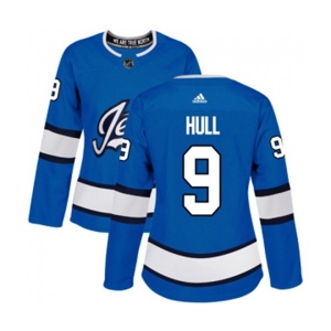 Women Adidas Winnipeg Jets #9 Bobby Hull Premier Blue Alternate NHL Jersey