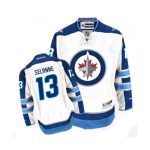 Women Reebok Winnipeg Jets #13 Teemu Selanne Authentic White Away NHL Jersey