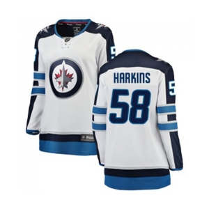 Women Winnipeg Jets #58 Jansen Harkins Fanatics Branded White Away Breakaway NHL Jersey