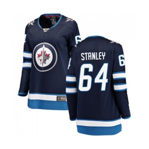 Women Winnipeg Jets #64 Logan Stanley Fanatics Branded Navy Blue Home Breakaway NHL Jersey