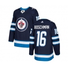 Youth Adidas Winnipeg Jets #16 Laurie Boschman Authentic Navy Blue Home NHL Jersey