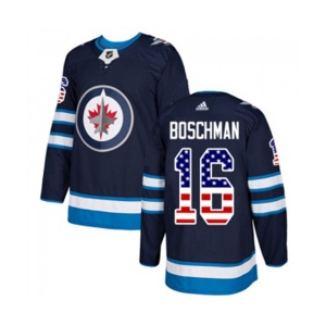 Youth Adidas Winnipeg Jets #16 Laurie Boschman Authentic Navy Blue USA Flag Fashion NHL Jersey