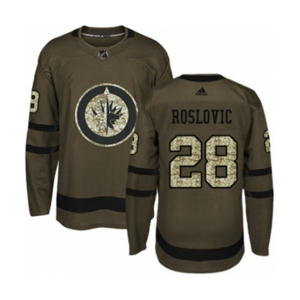 Youth Adidas Winnipeg Jets #28 Jack Roslovic Authentic Green Salute to Service NHL Jersey