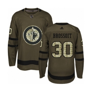 Youth Adidas Winnipeg Jets #30 Laurent Brossoit Authentic Green Salute to Service NHL Jersey