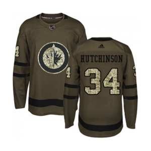 Youth Adidas Winnipeg Jets #34 Michael Hutchinson Authentic Green Salute to Service NHL Jersey