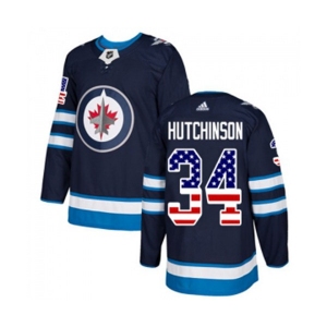 Youth Adidas Winnipeg Jets #34 Michael Hutchinson Authentic Navy Blue USA Flag Fashion NHL Jersey
