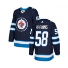 Youth Adidas Winnipeg Jets #58 Jansen Harkins Authentic Navy Blue Home NHL Jersey