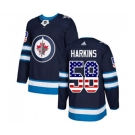 Youth Adidas Winnipeg Jets #58 Jansen Harkins Authentic Navy Blue USA Flag Fashion NHL Jersey