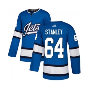 Youth Adidas Winnipeg Jets #64 Logan Stanley Authentic Blue Alternate NHL Jersey