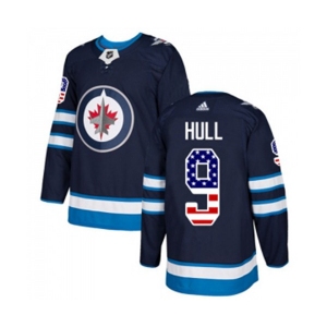 Youth Adidas Winnipeg Jets #9 Bobby Hull Authentic Navy Blue USA Flag Fashion NHL Jersey