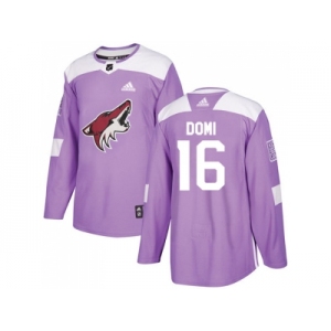 Men Adidas Phoenix Coyotes #16 Max Domi Purple Authentic Fights Cancer Stitched NHL Jersey