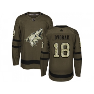 Men Adidas Phoenix Coyotes #18 Christian Dvorak Green Salute to Service Stitched NHL Jersey