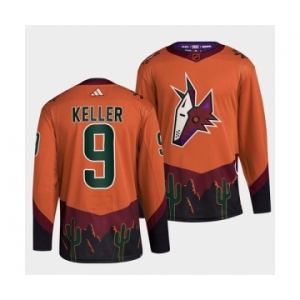 Men's Arizona Coyotes #9 Clayton Keller Orange 2022-23 Reverse Retro Stitched Jersey