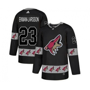 Men's Coyotes #23 Oliver Ekman-Larsson Black Team Logo Fashion Stitched Hockey Jersey