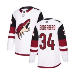 Men's Coyotes #34 Carl Soderberg White Road Authentic Stitched Hockey Jersey