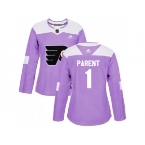 Women Adidas Philadelphia Flyers #1 Bernie Parent Purple Authentic Fights Cancer Stitched NHL Jersey