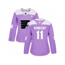 Women Adidas Philadelphia Flyers #11 Travis Konecny Purple Authentic Fights Cancer Stitched NHL Jersey