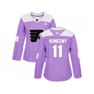 Women Adidas Philadelphia Flyers #11 Travis Konecny Purple Authentic Fights Cancer Stitched NHL Jersey