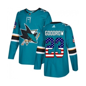 Adidas San Jose Sharks #23 Barclay Goodrow Authentic Teal Green USA Flag Fashion NHL Jersey