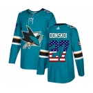 Adidas San Jose Sharks #27 Joonas Donskoi Authentic Teal Green USA Flag Fashion NHL Jersey