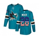 Adidas San Jose Sharks #28 Timo Meier Authentic Teal Green USA Flag Fashion NHL Jersey