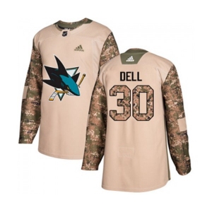 Adidas San Jose Sharks #30 Aaron Dell Authentic Camo Veterans Day Practice NHL Jersey