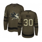 Adidas San Jose Sharks #30 Aaron Dell Authentic Green Salute to Service NHL Jersey