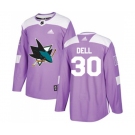 Adidas San Jose Sharks #30 Aaron Dell Authentic Purple Fights Cancer Practice NHL Jersey