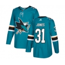 Adidas San Jose Sharks #31 Martin Jones Authentic Teal Green Home NHL Jersey