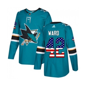 Adidas San Jose Sharks #42 Joel Ward Authentic Teal Green USA Flag Fashion NHL Jersey