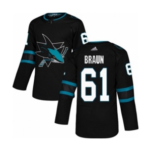 Adidas San Jose Sharks #61 Justin Braun Authentic Black Alternate NHL Jersey