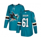 Adidas San Jose Sharks #61 Justin Braun Authentic Teal Green Home NHL Jersey