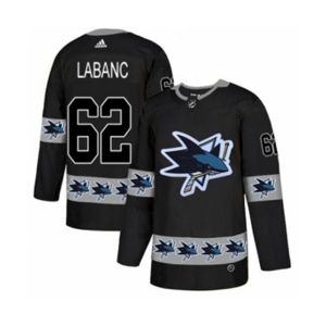 Adidas San Jose Sharks #62 Kevin Labanc Authentic Black Team Logo Fashion NHL Jersey