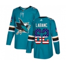 Adidas San Jose Sharks #62 Kevin Labanc Authentic Teal Green USA Flag Fashion NHL Jersey