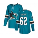 Adidas San Jose Sharks #62 Kevin Labanc Premier Teal Green Home NHL Jersey