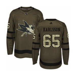 Adidas San Jose Sharks #65 Erik Karlsson Authentic Green Salute to Service NHL Jersey