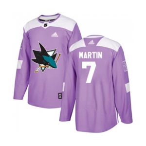 Adidas San Jose Sharks #7 Paul Martin Authentic Purple Fights Cancer Practice NHL Jersey