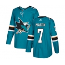 Adidas San Jose Sharks #7 Paul Martin Authentic Teal Green Home NHL Jersey