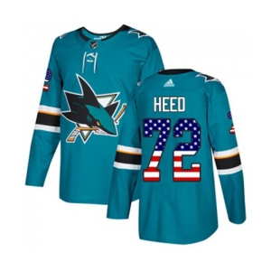 Adidas San Jose Sharks #72 Tim Heed Authentic Teal Green USA Flag Fashion NHL Jersey