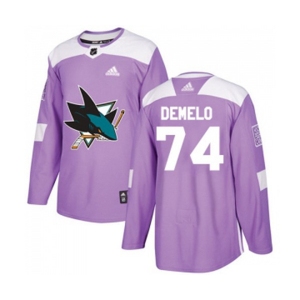 Adidas San Jose Sharks #74 Dylan DeMelo Authentic Purple Fights Cancer Practice NHL Jersey