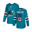 Adidas San Jose Sharks #8 Joe Pavelski Authentic Teal Green USA Flag Fashion NHL Jersey